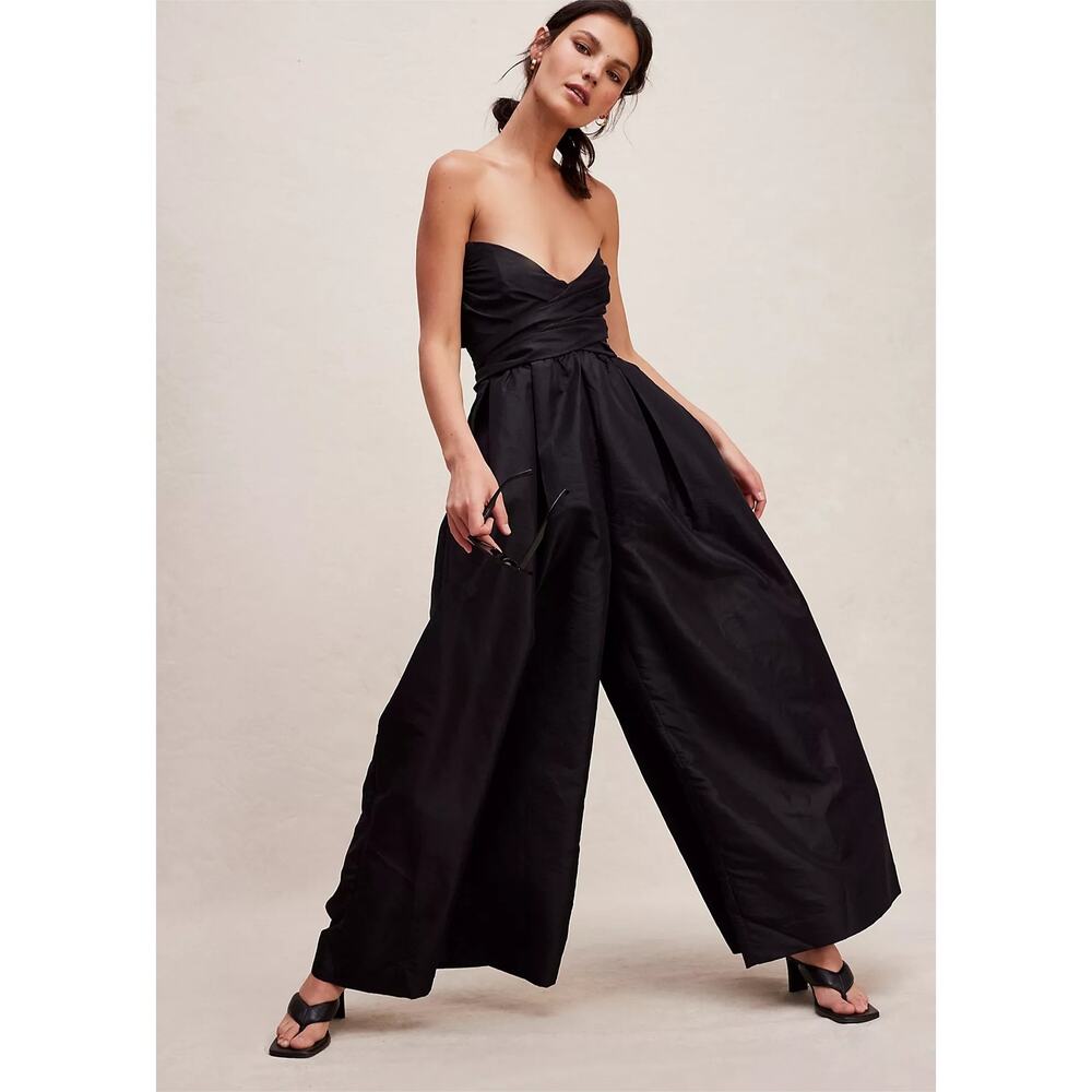 FREE PEOPLE Jade Jumpsuit Dramatic Strapless Palazzo Nylon Jumpsuit Black Size S